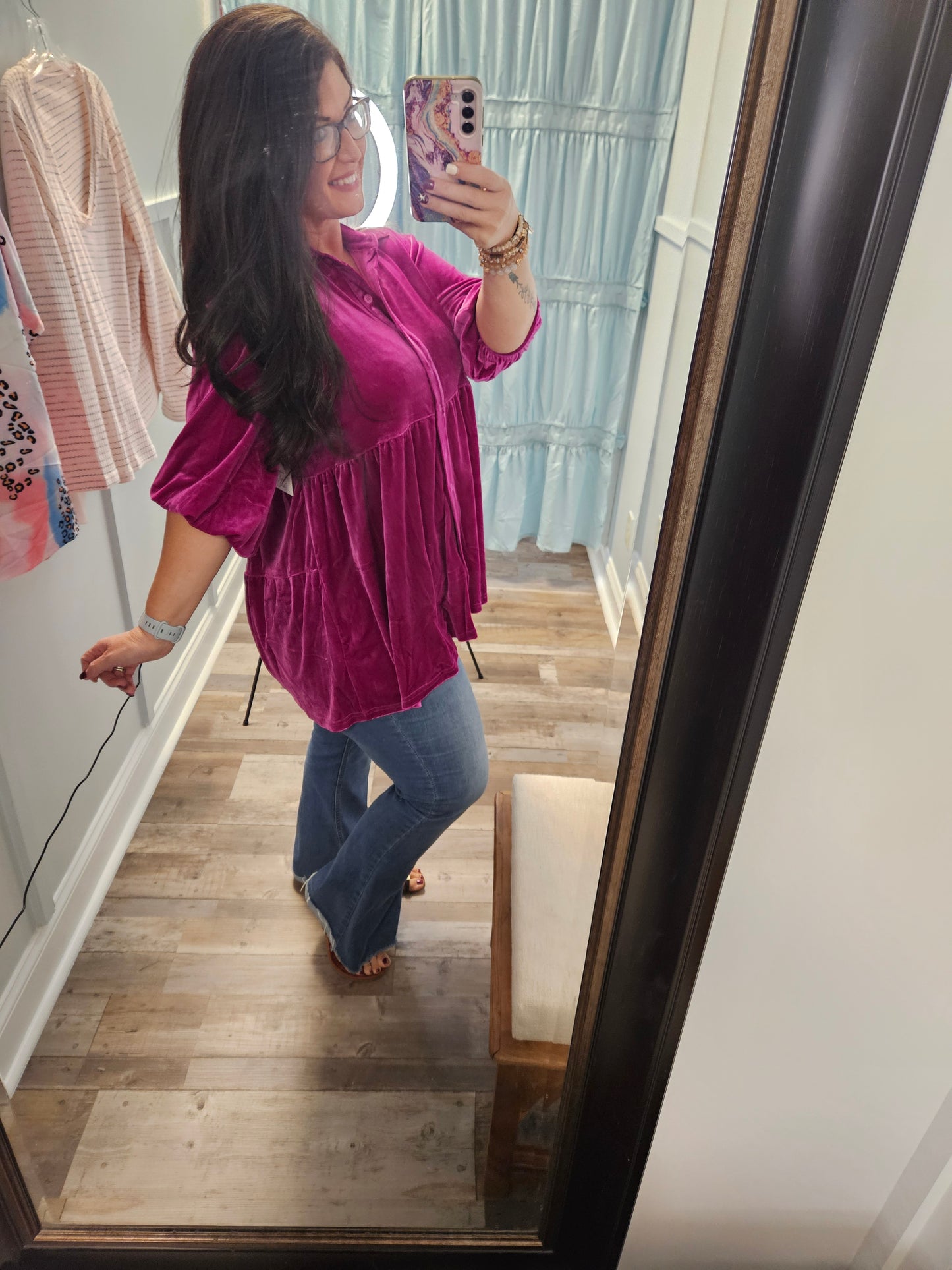 Fuchsia Velvet Babydoll Top