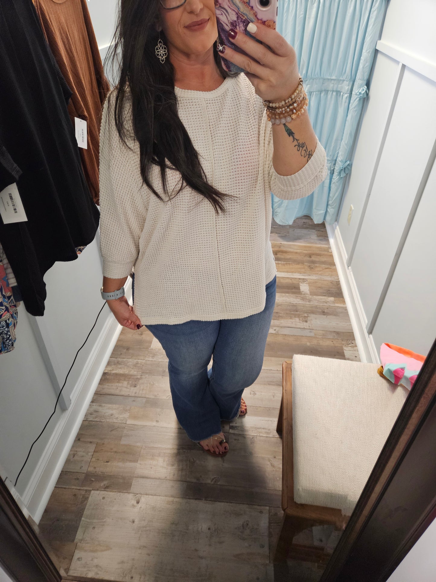 Apricot Waffle Batwing Top