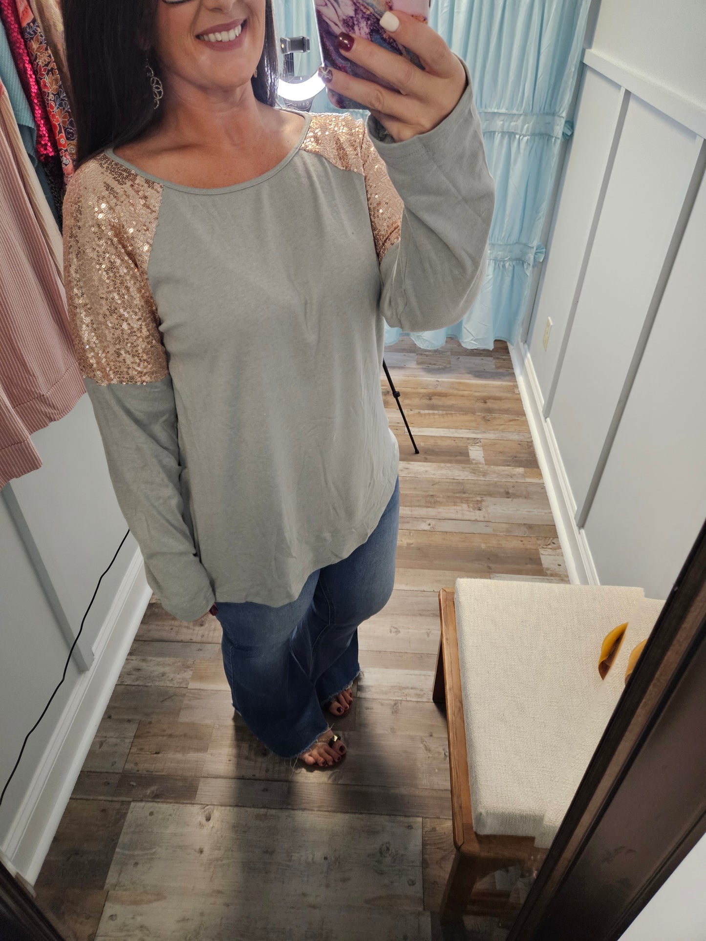 Gray Rose Gold Sequin Top