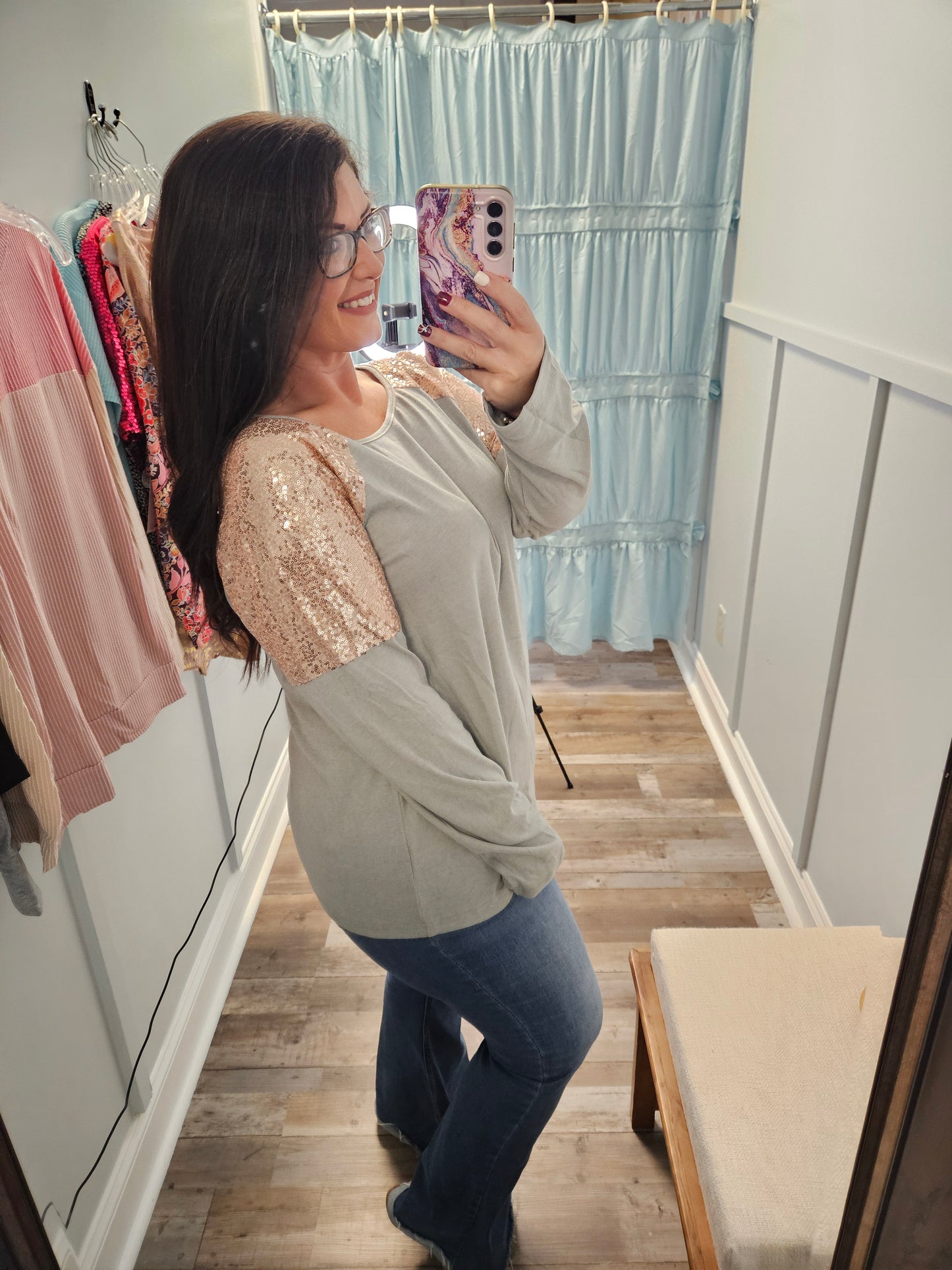 Gray Rose Gold Sequin Top