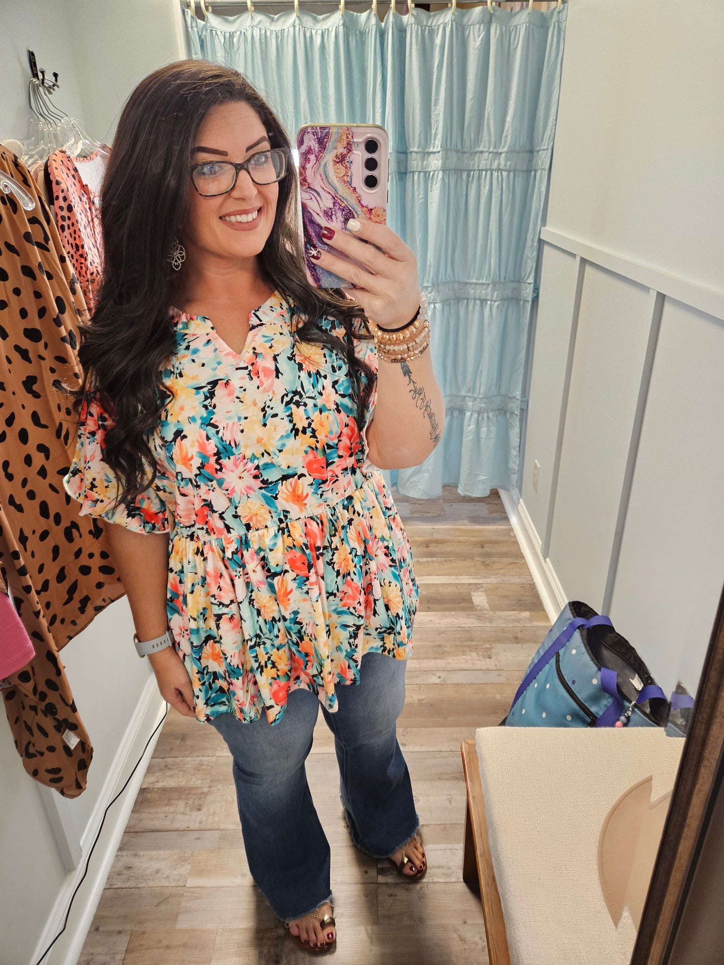 Plus Multicolor Ruffle Top