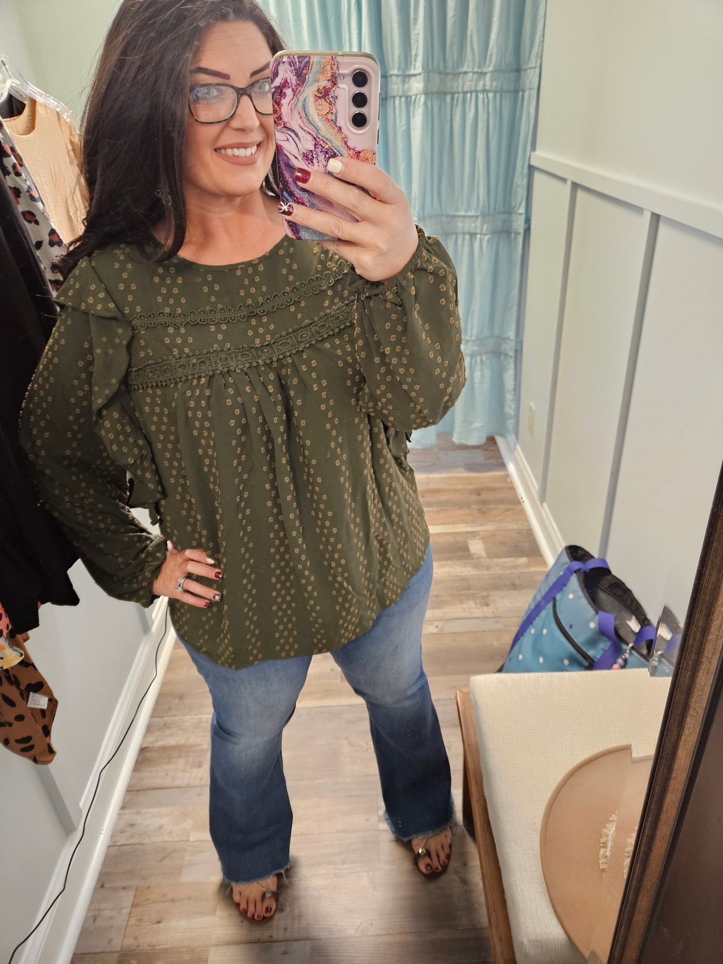 Plus Green Swiss Dot Blouse