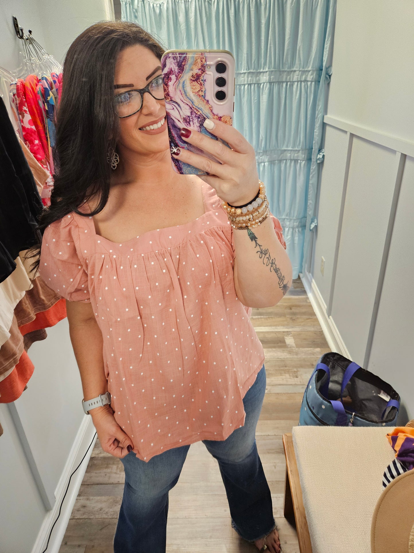 Pink Square Neck Top