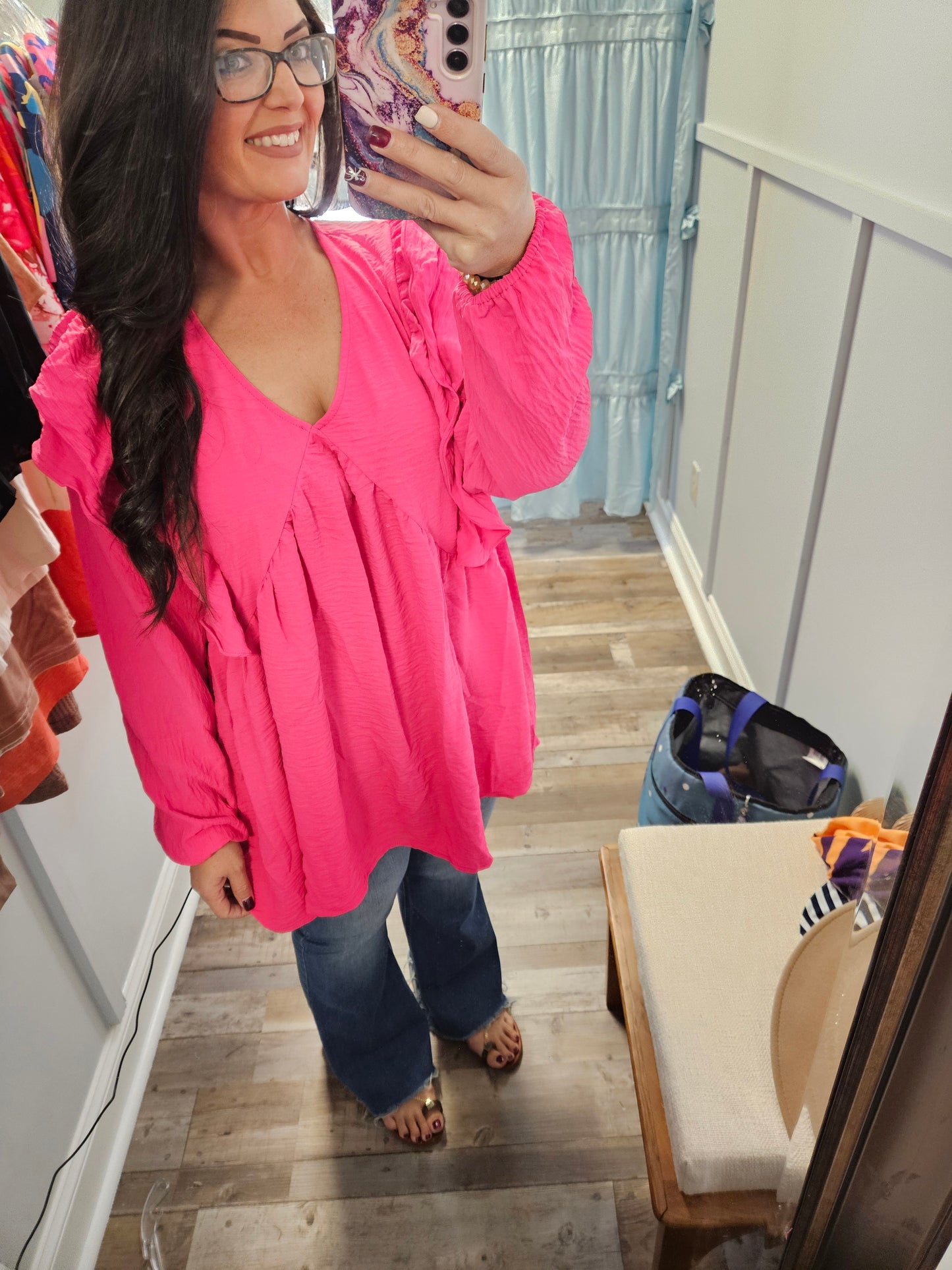 Plus Pink Ruffle Blouse