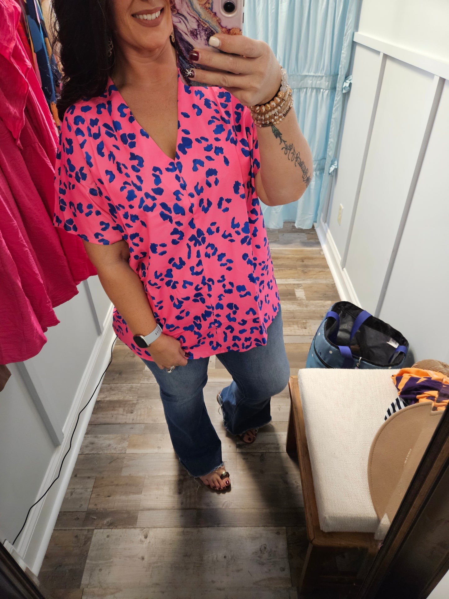 Plus Pink Royal Leopard V-neck
