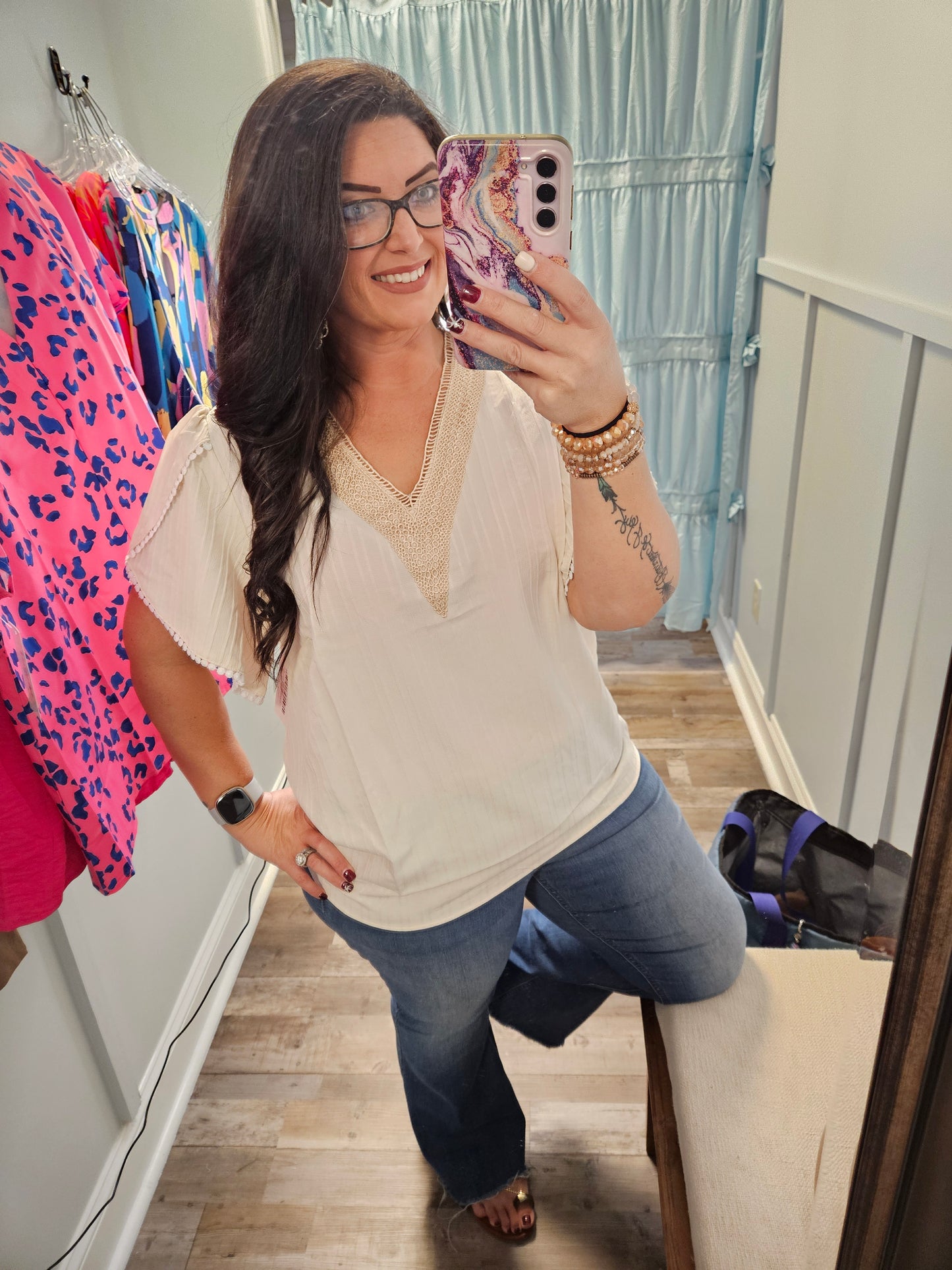 Plus Beige Ruffle Sleeve Top