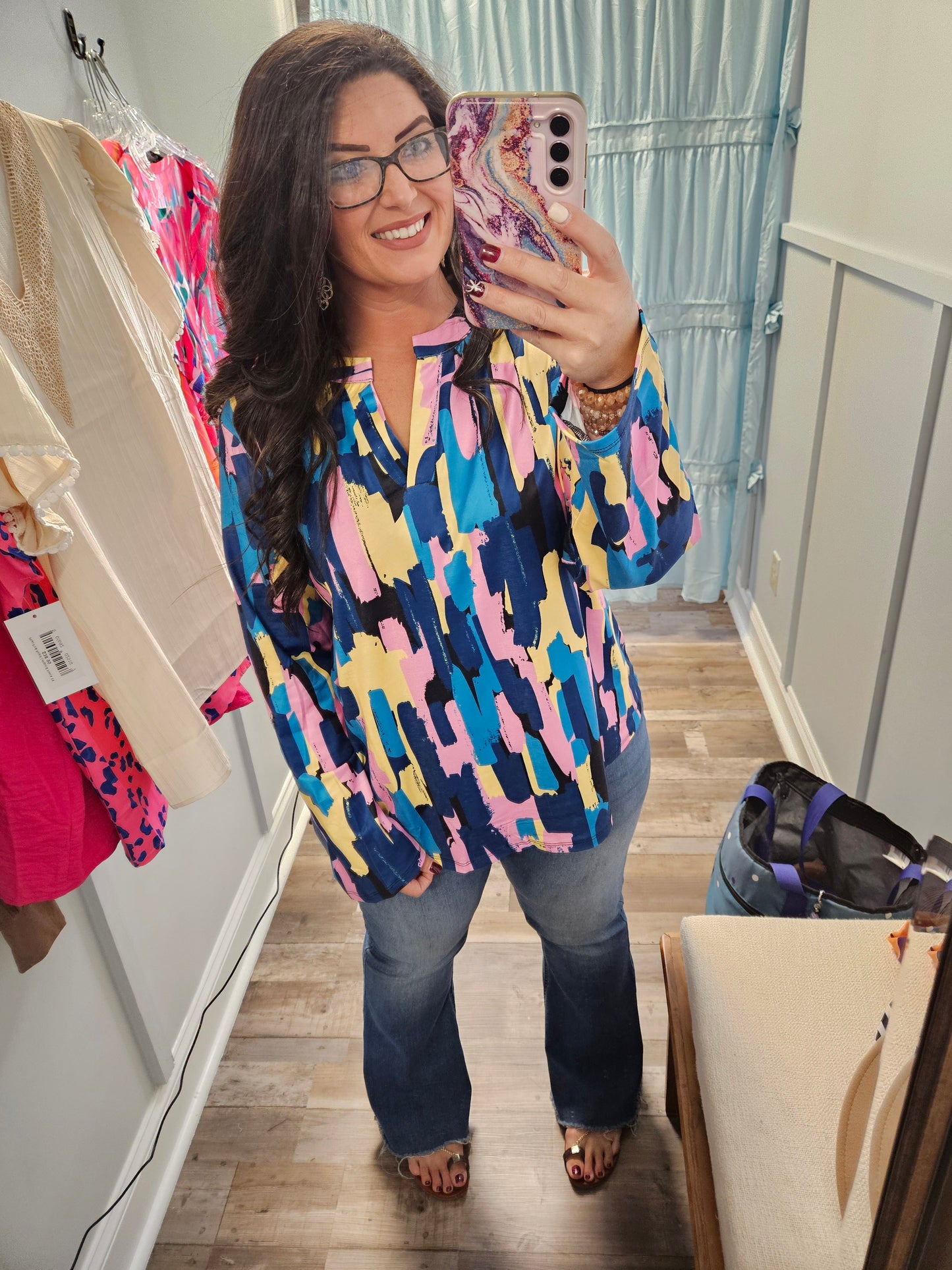 Plus Multicolor Brushstroke Top