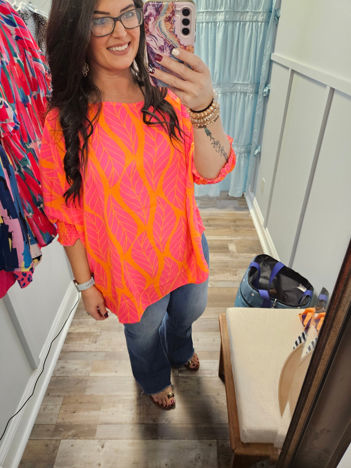 Plus Pink Orange Leaf Top