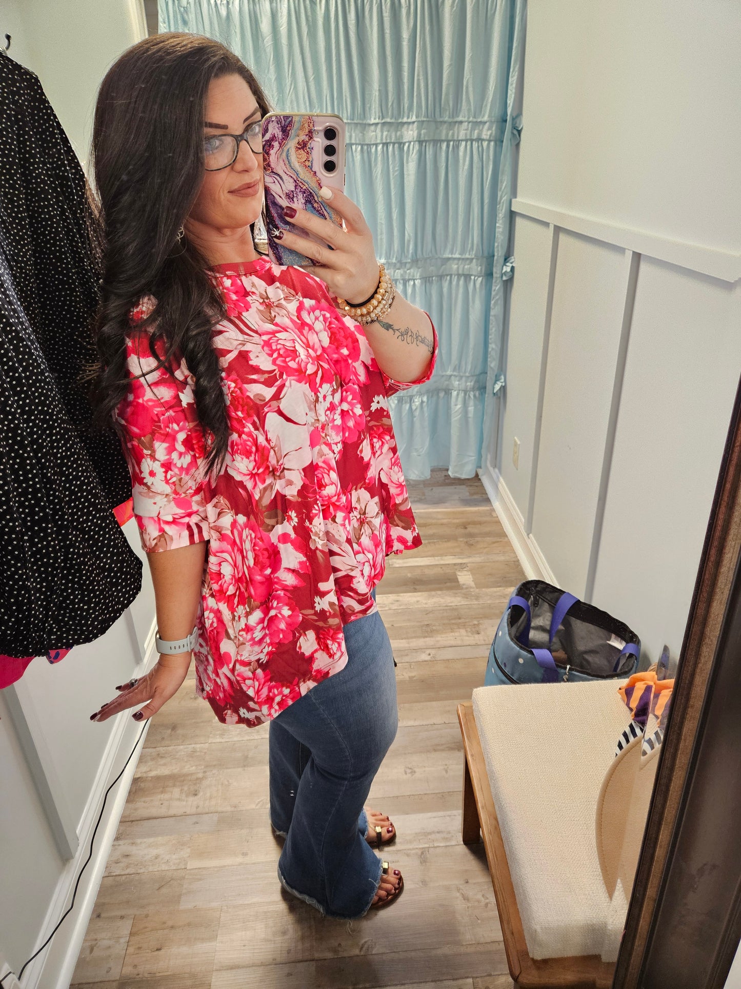 Plus Floral Hi Lo Top