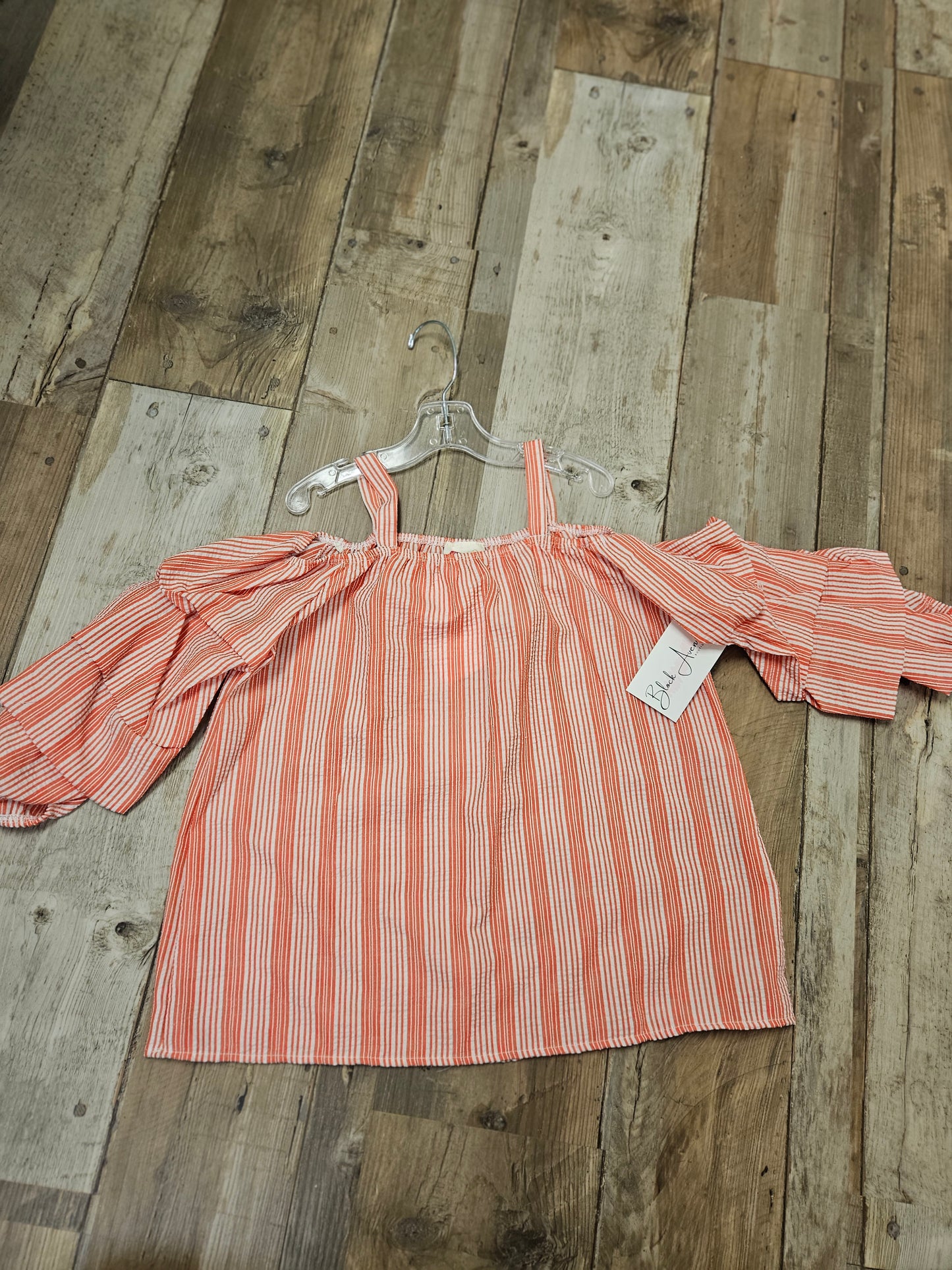 Girls Textured Red/White Stripe Top