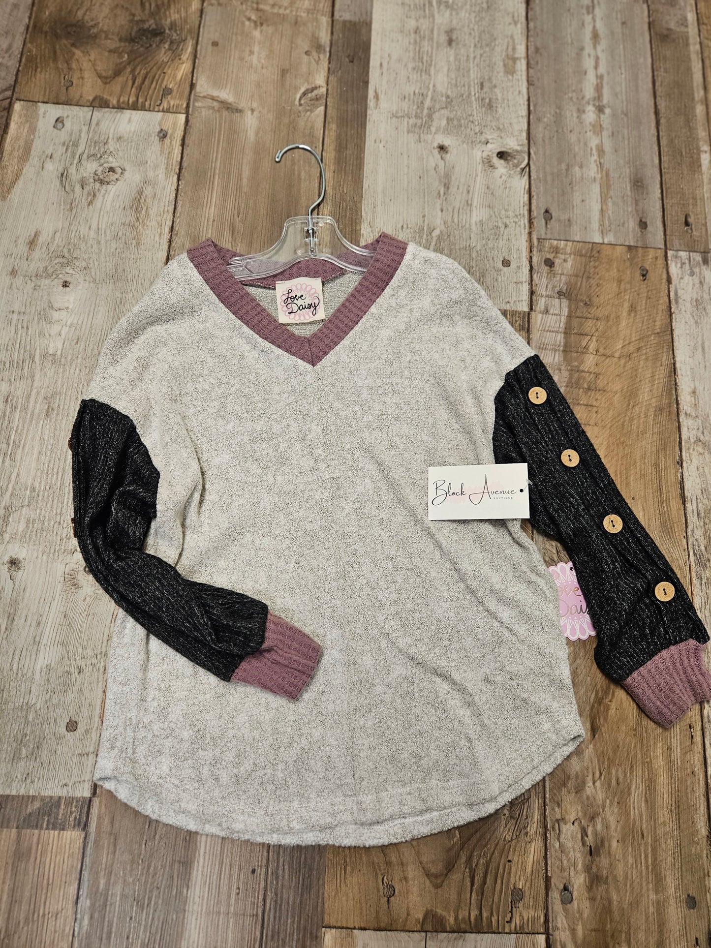 Girls Grey/purple Button Sweater