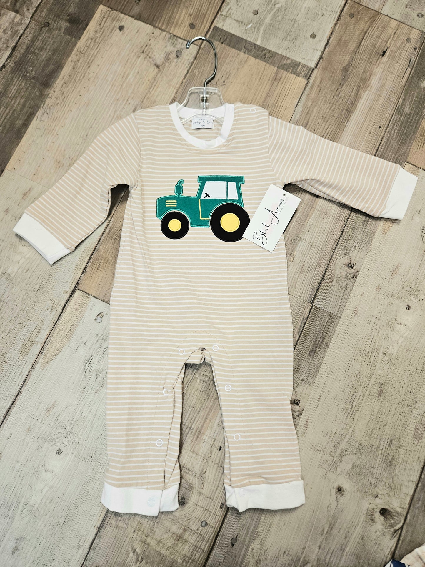 Beige Stripe Tractor Romper