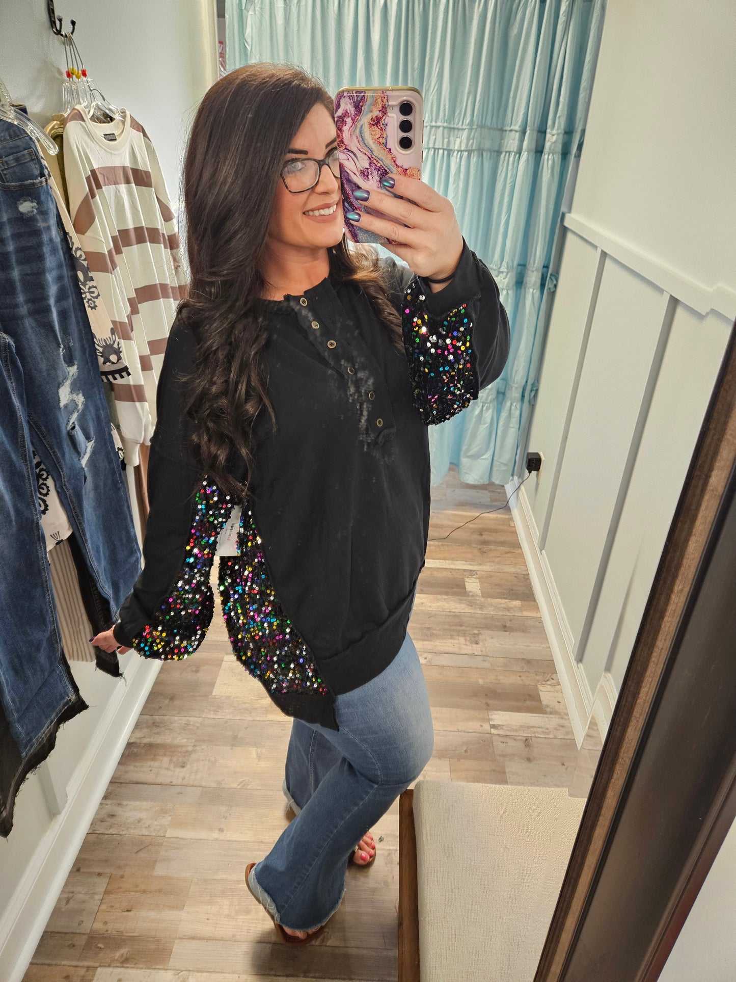 Black w Multicolor Sequins Top