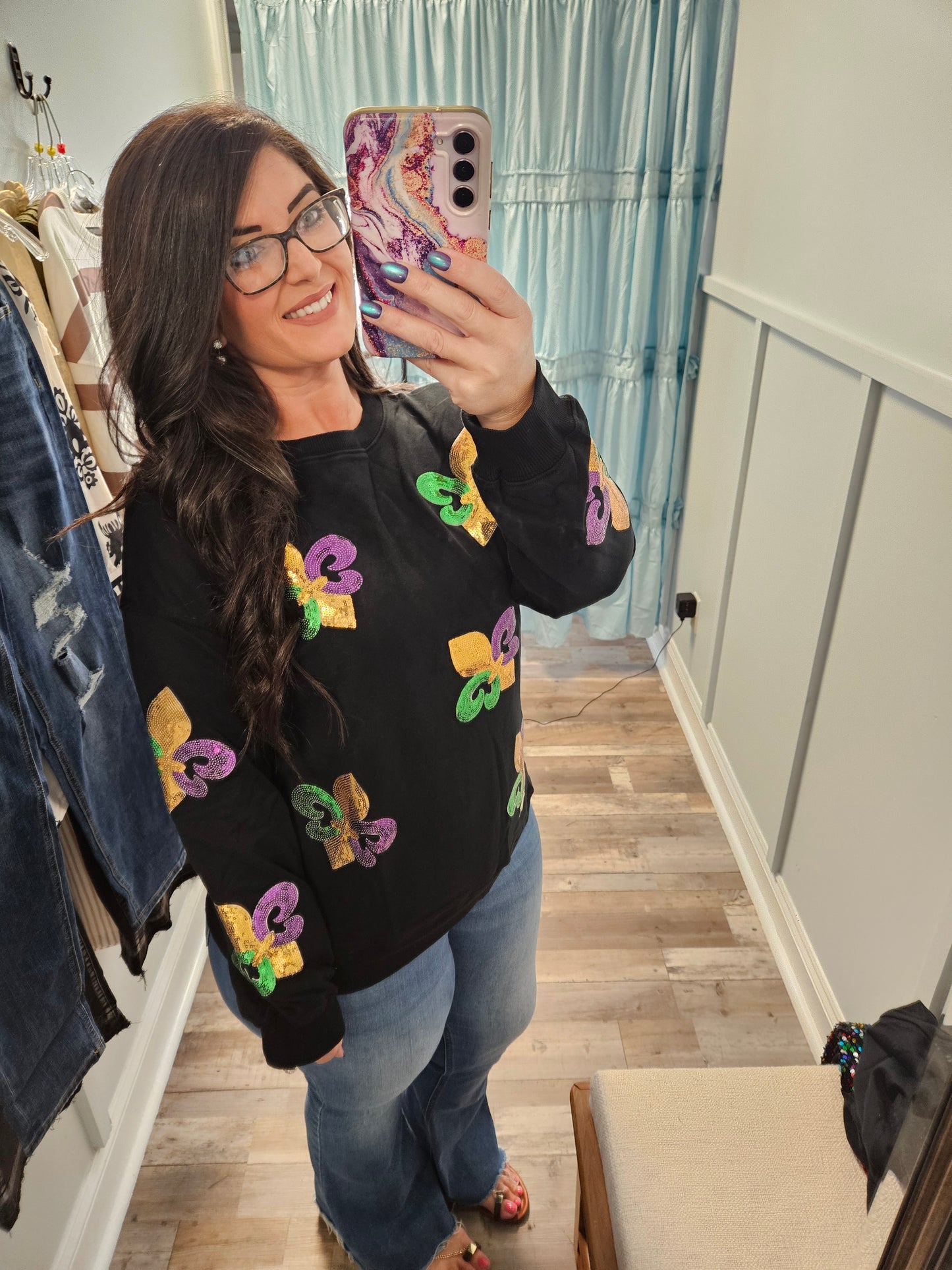 Black Mardi Gras Sequin Sweatshirt