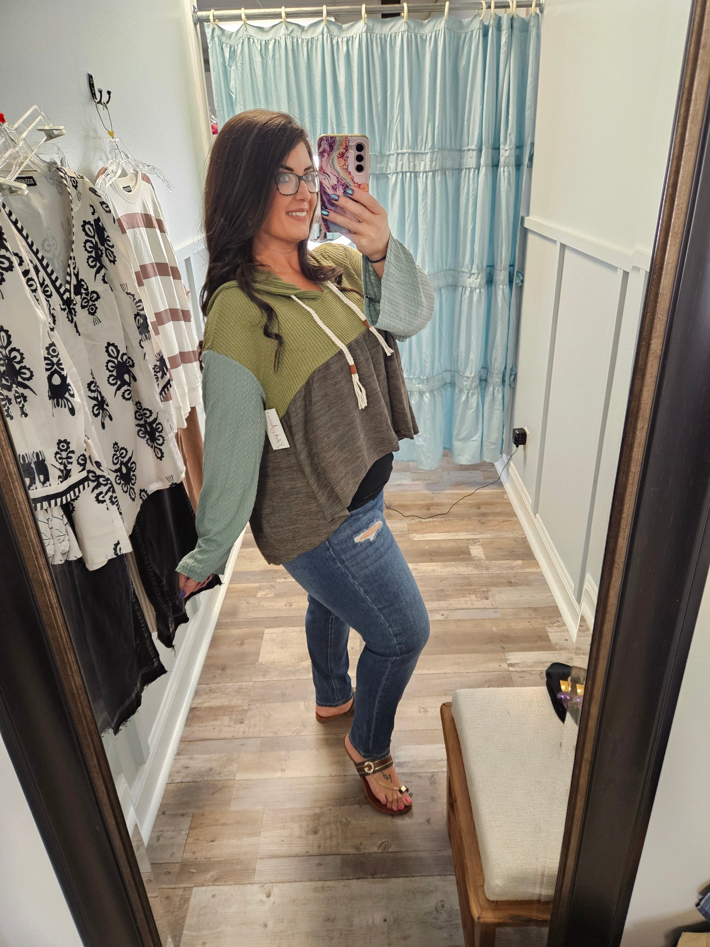 Laurel Green Texture Top w Hood