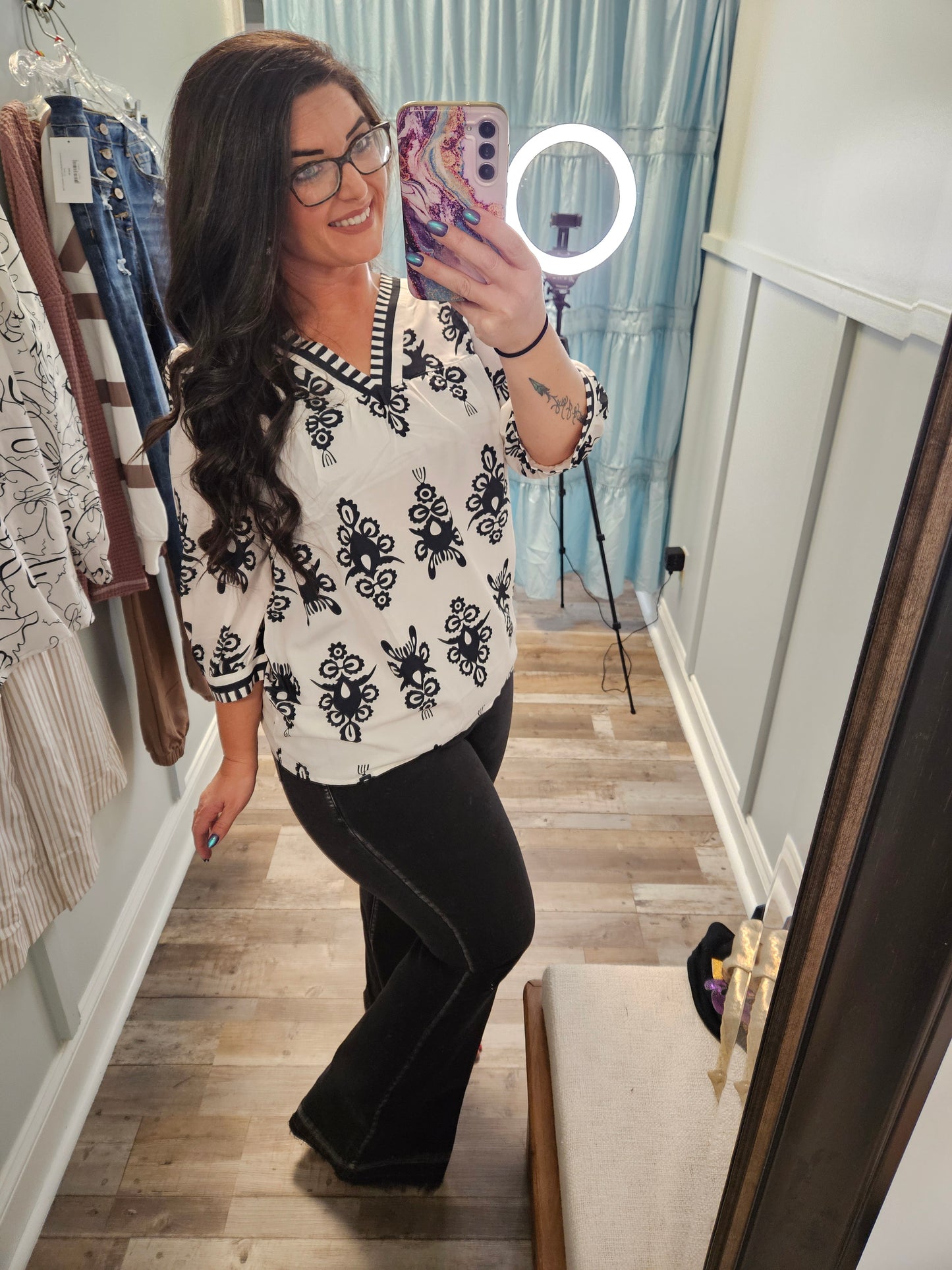 Beige Vintage 3/4 Sleeve Top