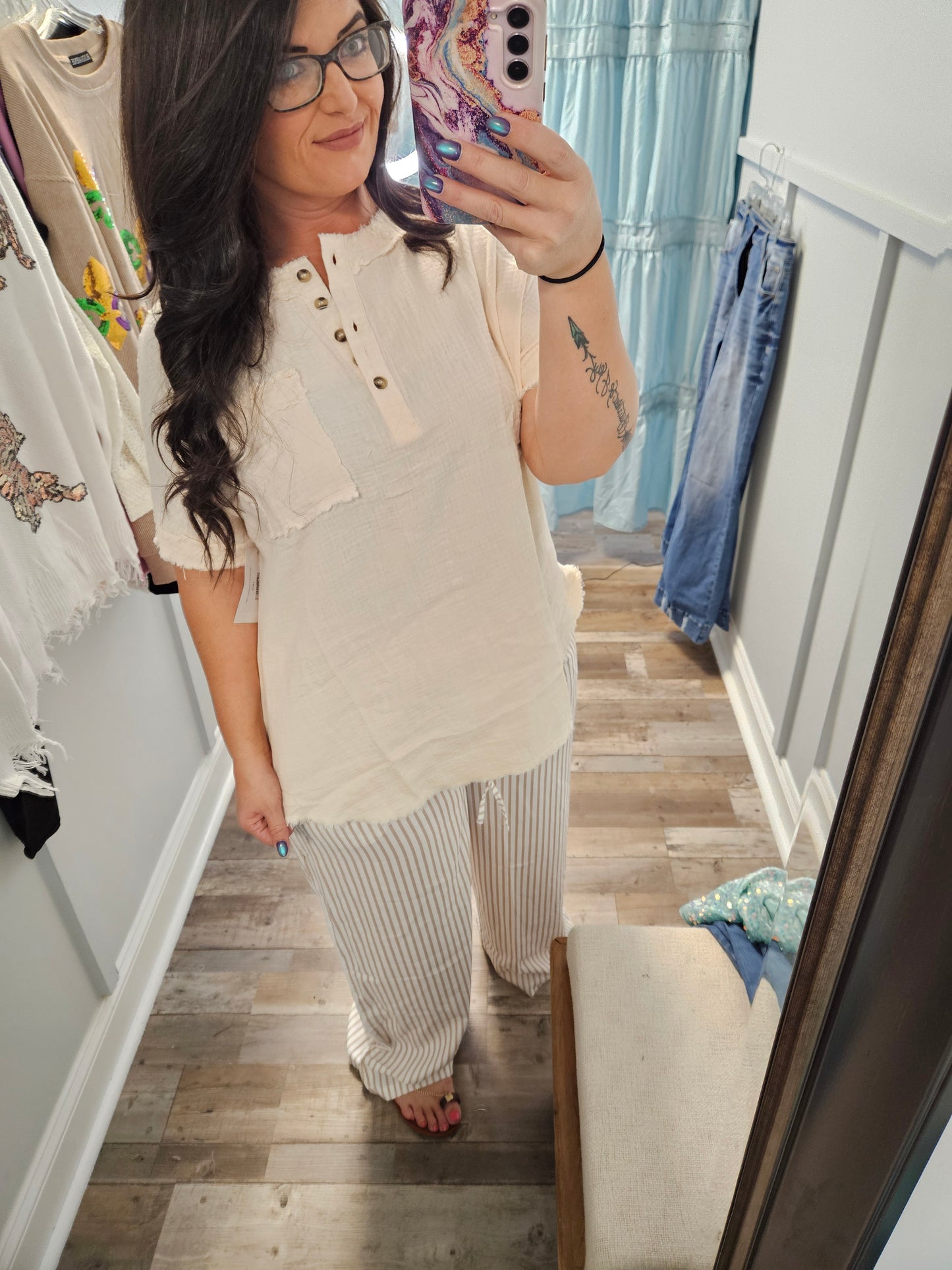 Parchment Frayed Trim Top