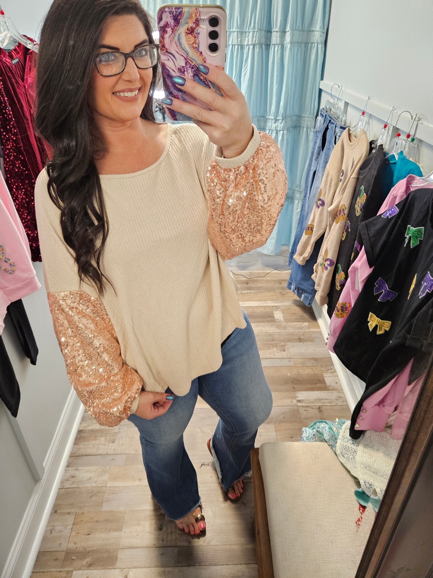 Gold Sequin Open Back Top