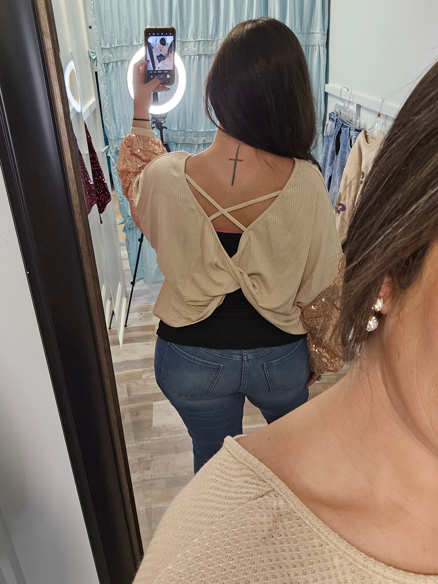 Gold Sequin Open Back Top
