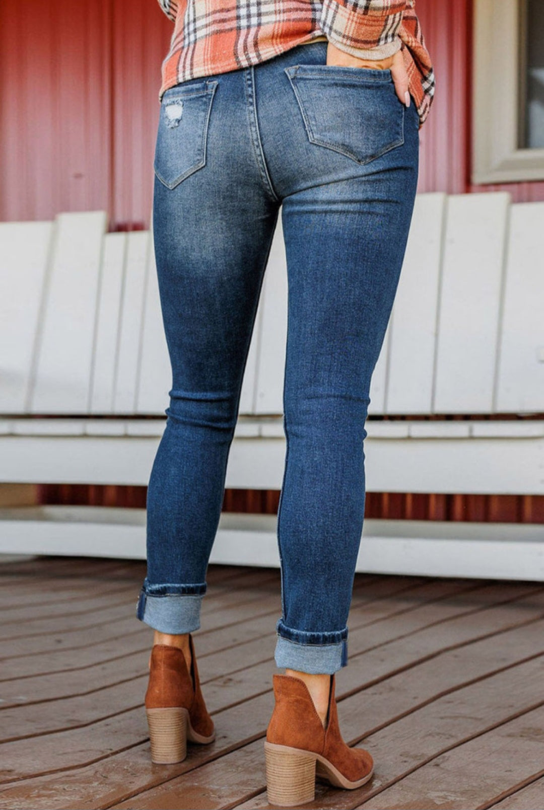 Distressed Button Down Skinny Crop Jean