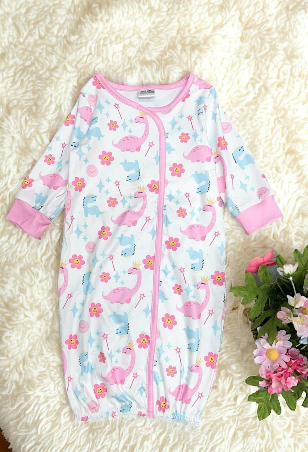 Pink Dinosaur Baby Gown