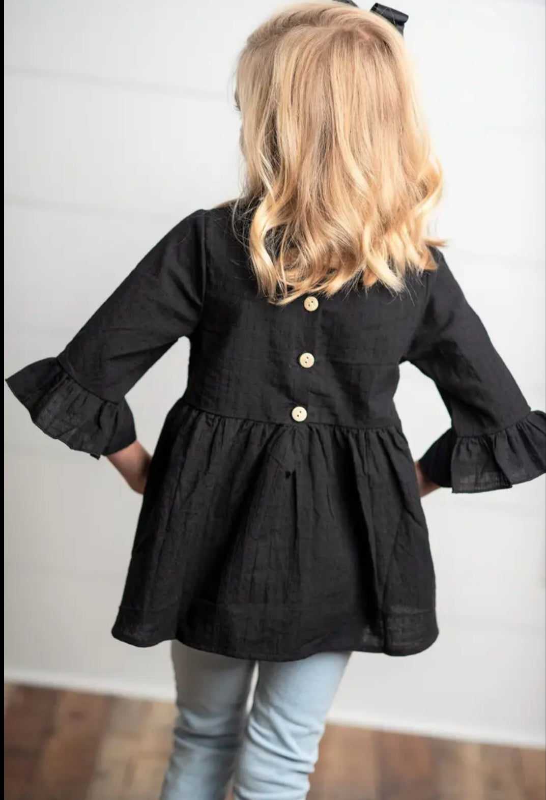 Black Ruffle Top w Buttons
