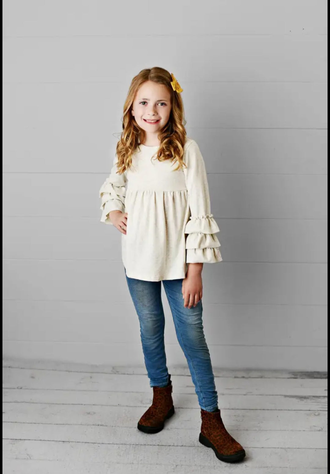 Gray Cream Ruffle Top