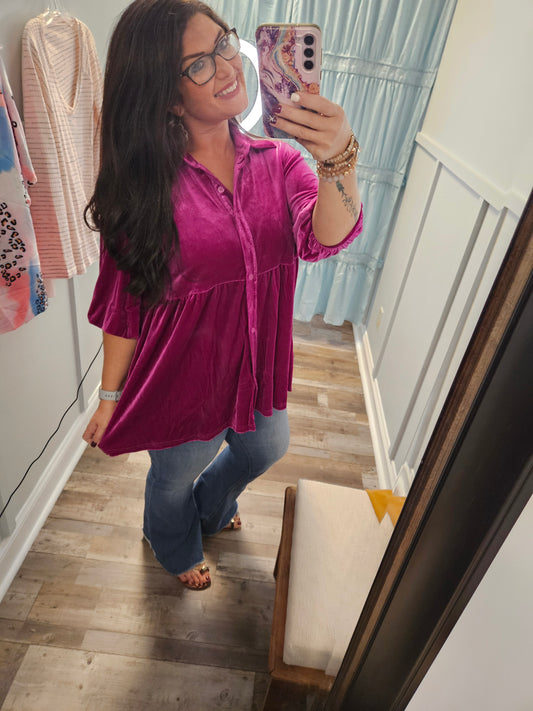 Fuchsia Velvet Babydoll Top