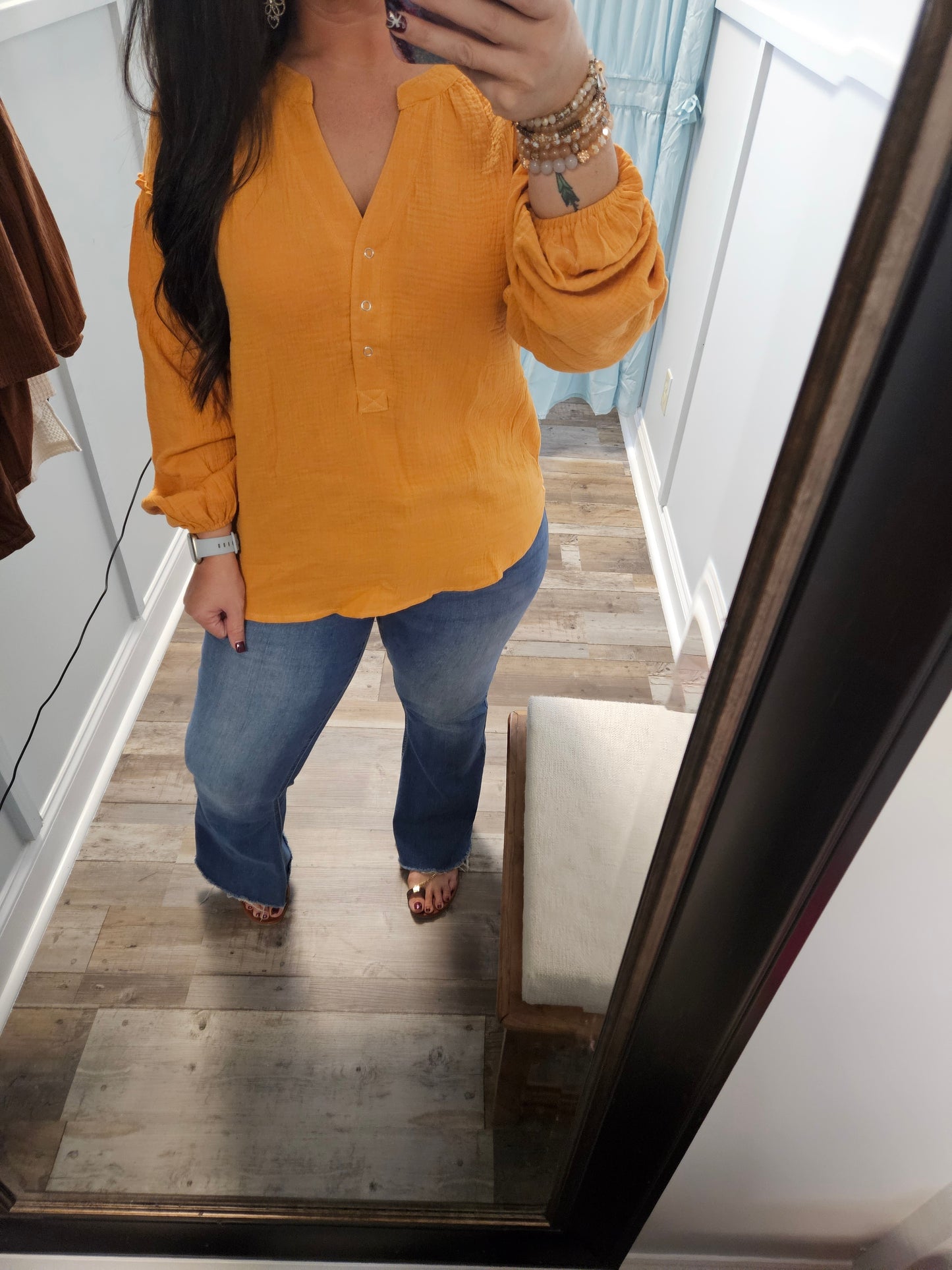Mustard Snap Button Top