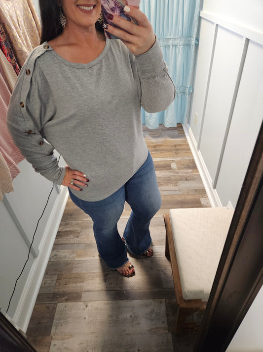 Gray Button Sleeve Top