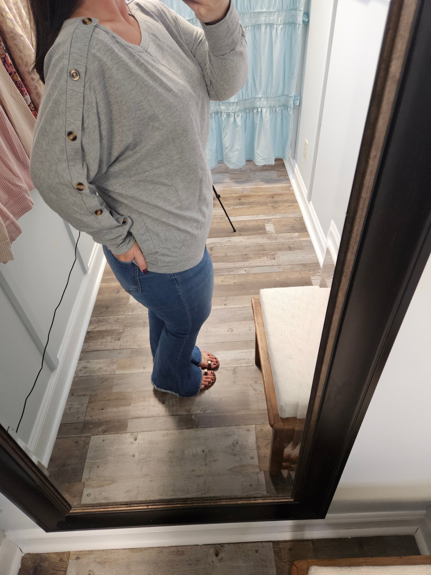 Gray Button Sleeve Top