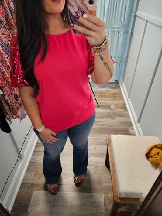 Pink Sequin Sleeve Top