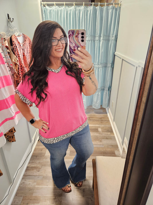 Plus Rose Leopard Cableknit Top