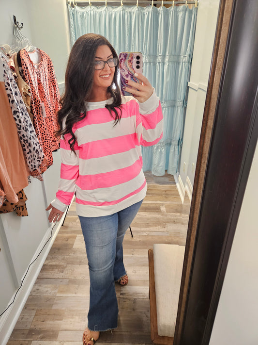 Plus Pink Stripe Sweatshirt