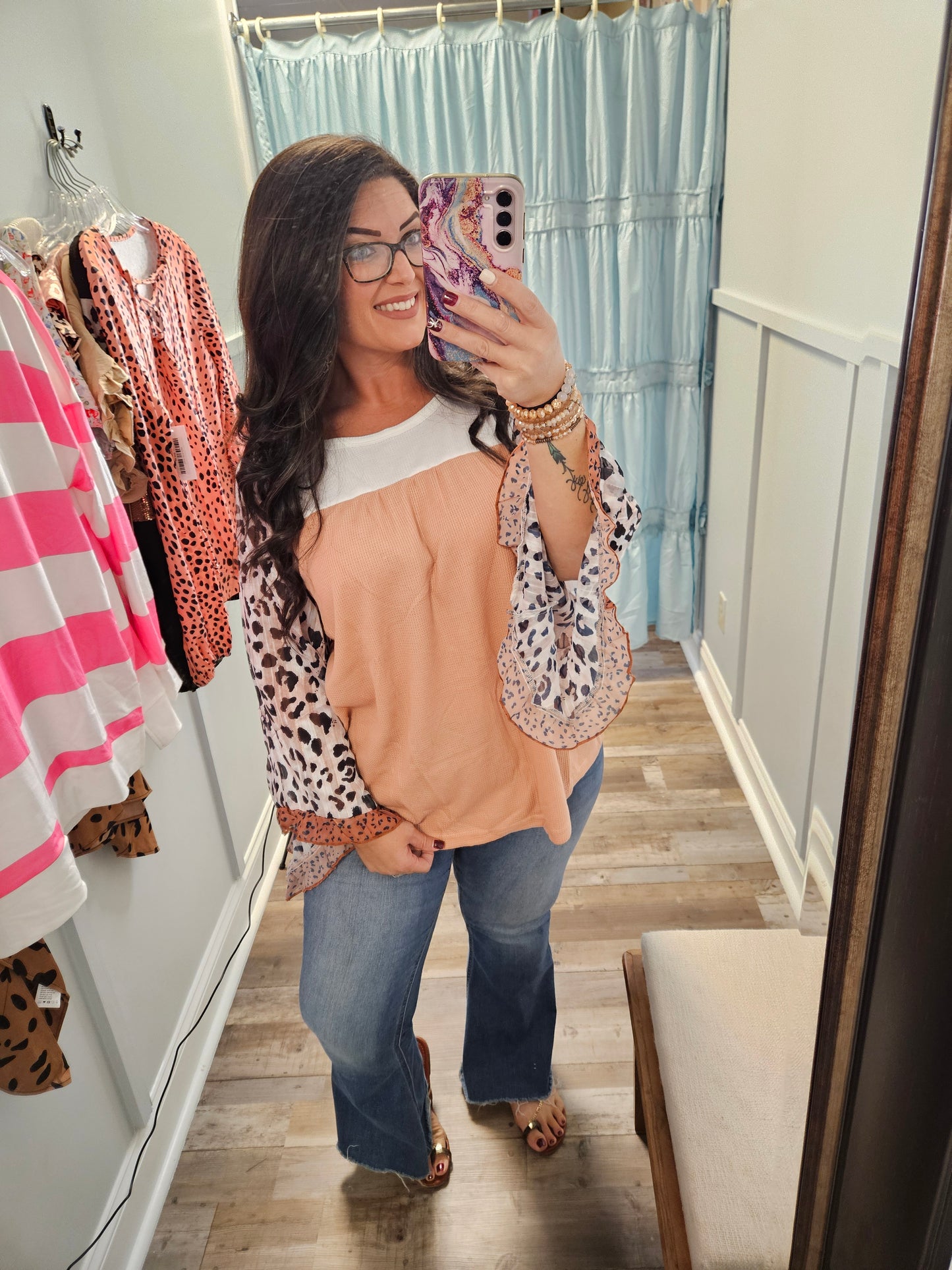 Plus Leopard Bell Sleeve Top
