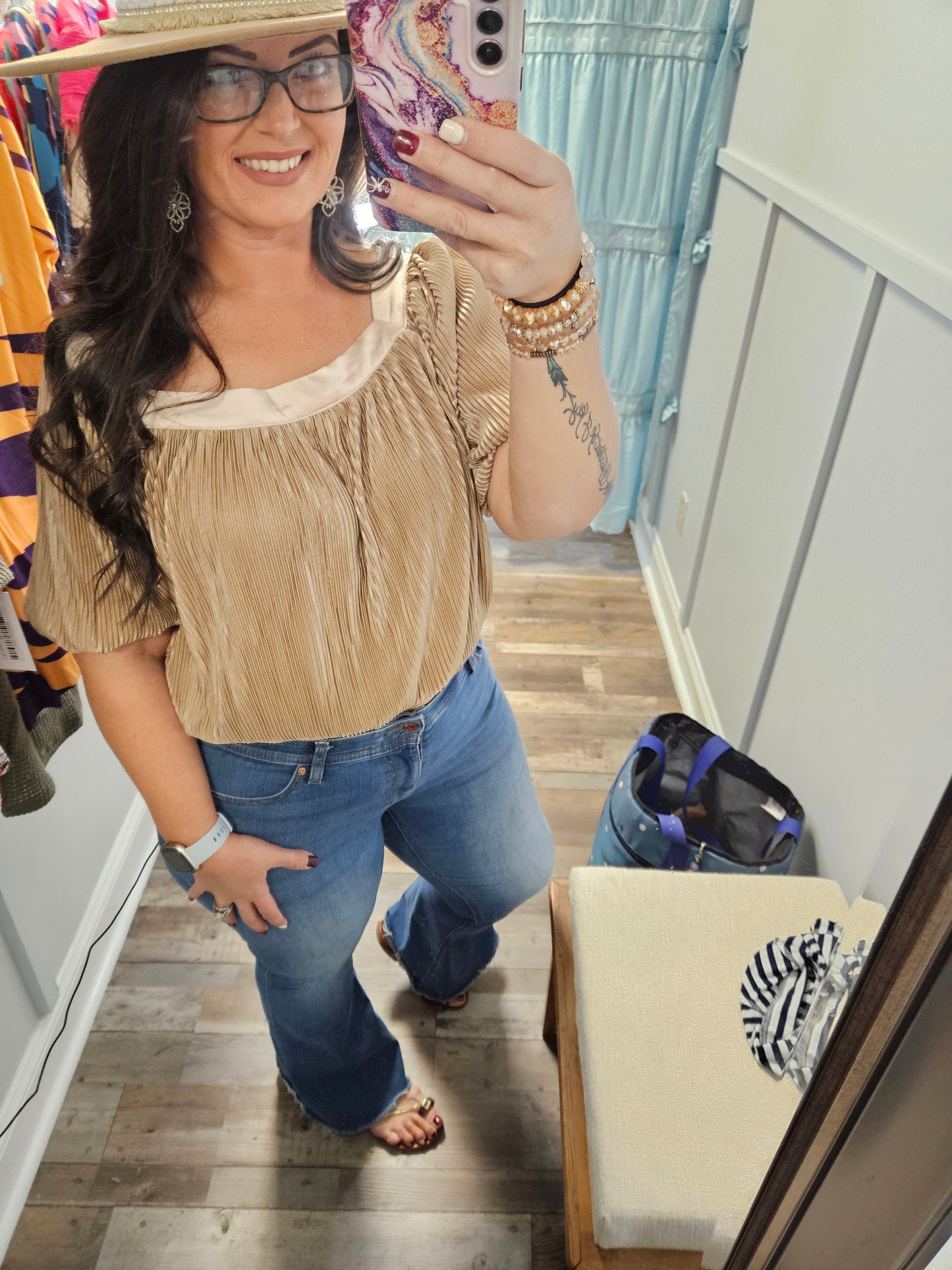 Taupe Pleated Puff Crop Top