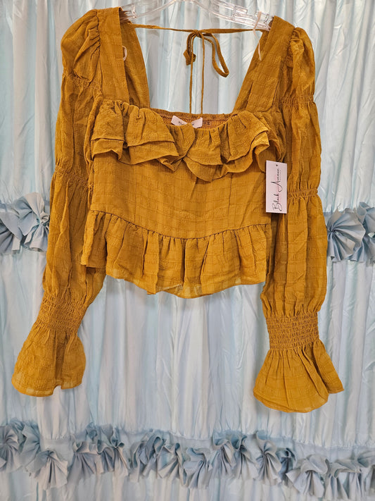 Teen Boho Dijon Smocked Crop