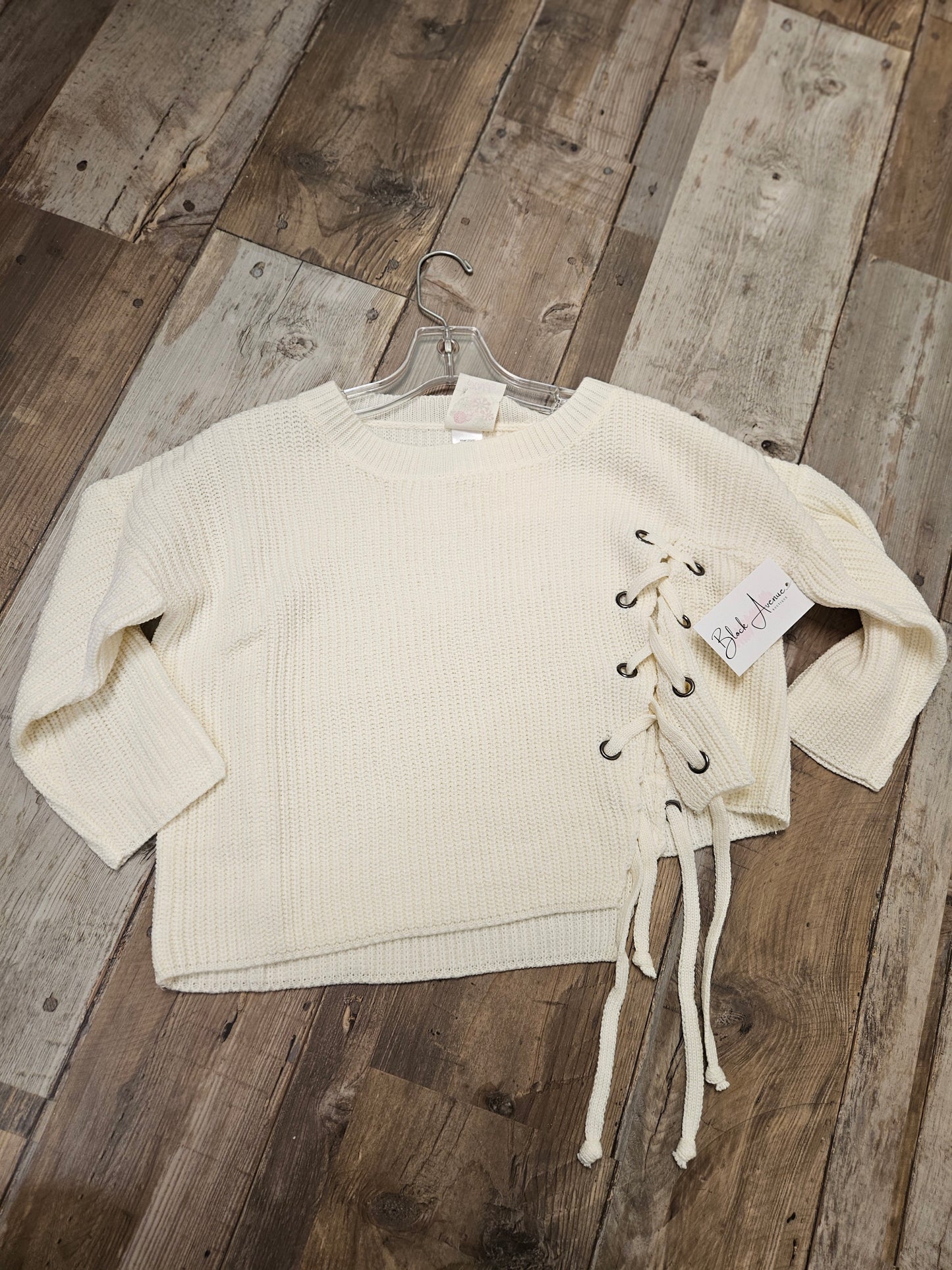 Girls Ivory Oversize Tie Sweater