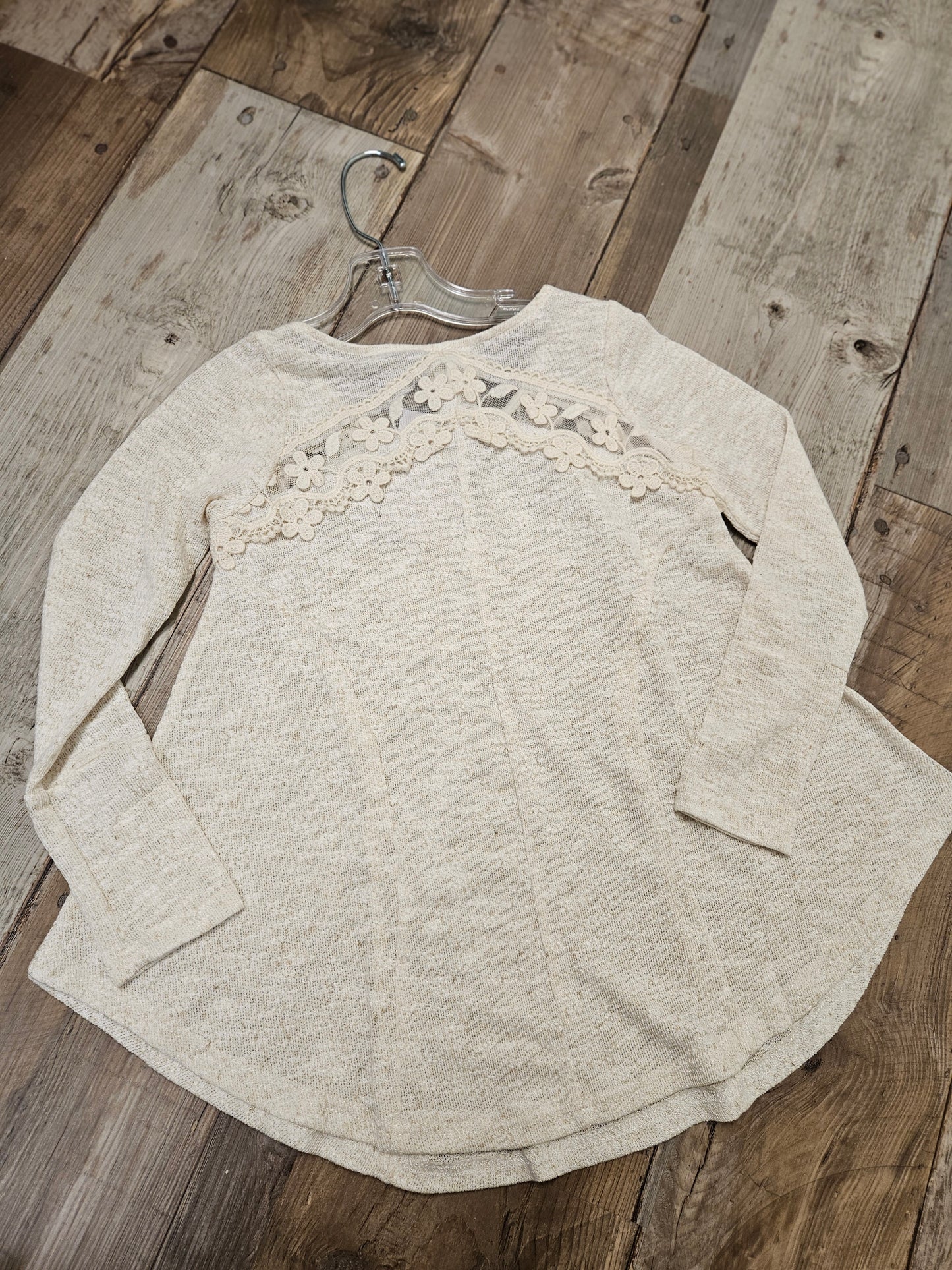 Girls Oatmeal Embroidered Lace Top