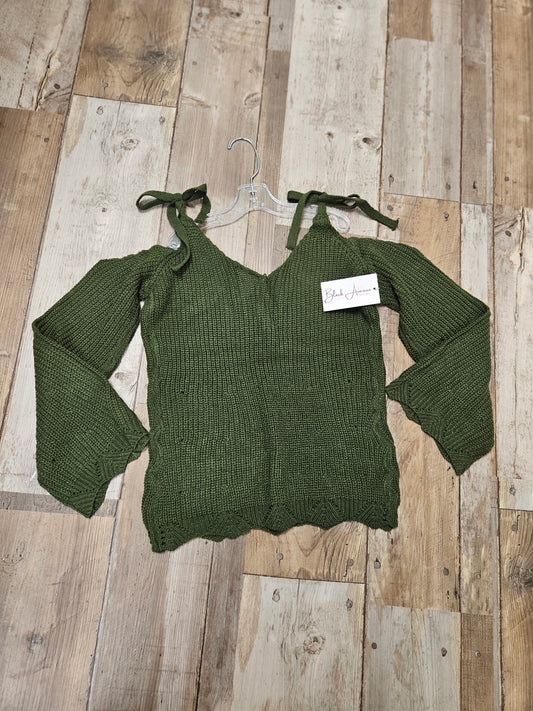 Girls Olive Cold Shoulder Sweater