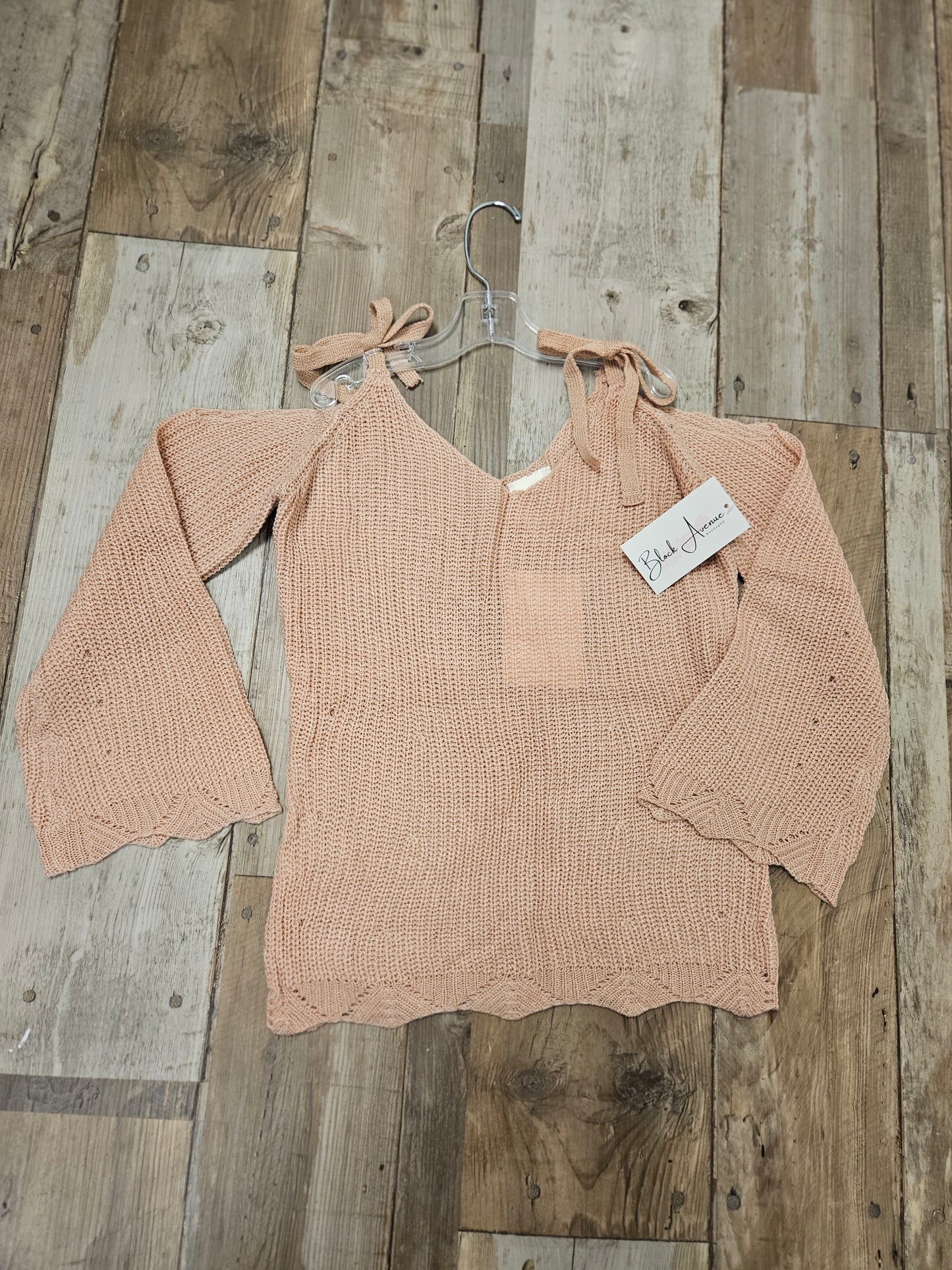 Girls Peach Cold Shoulder Sweater
