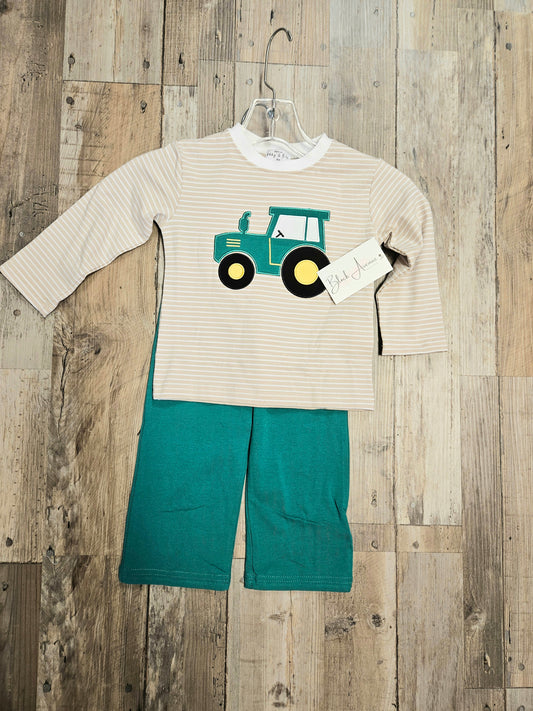 Beige Striped Tractor Boys Set