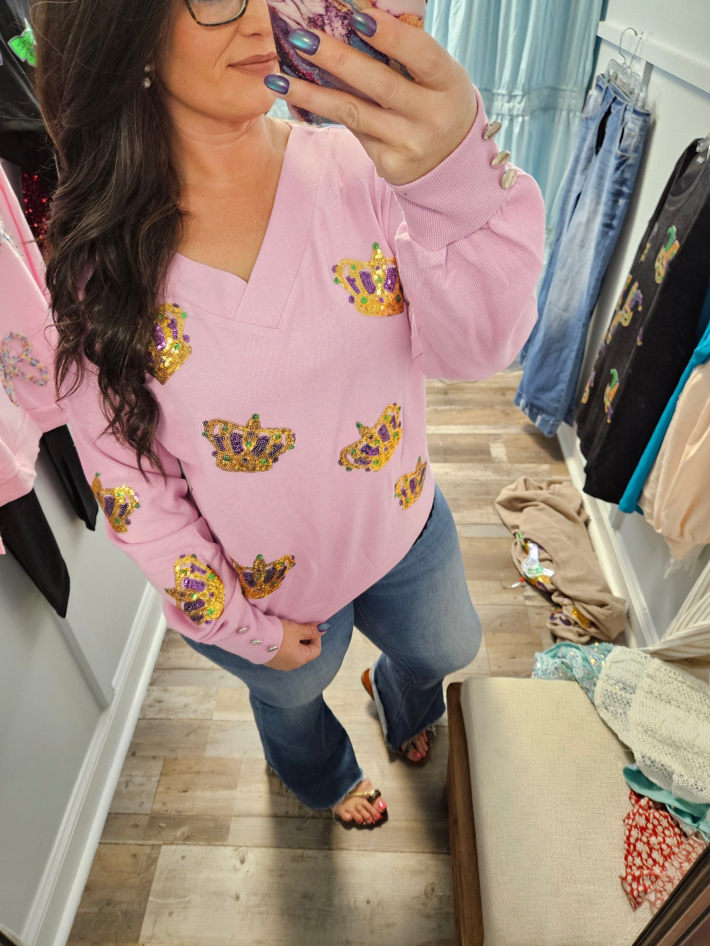 Purple Mardi Gras Sequin Top