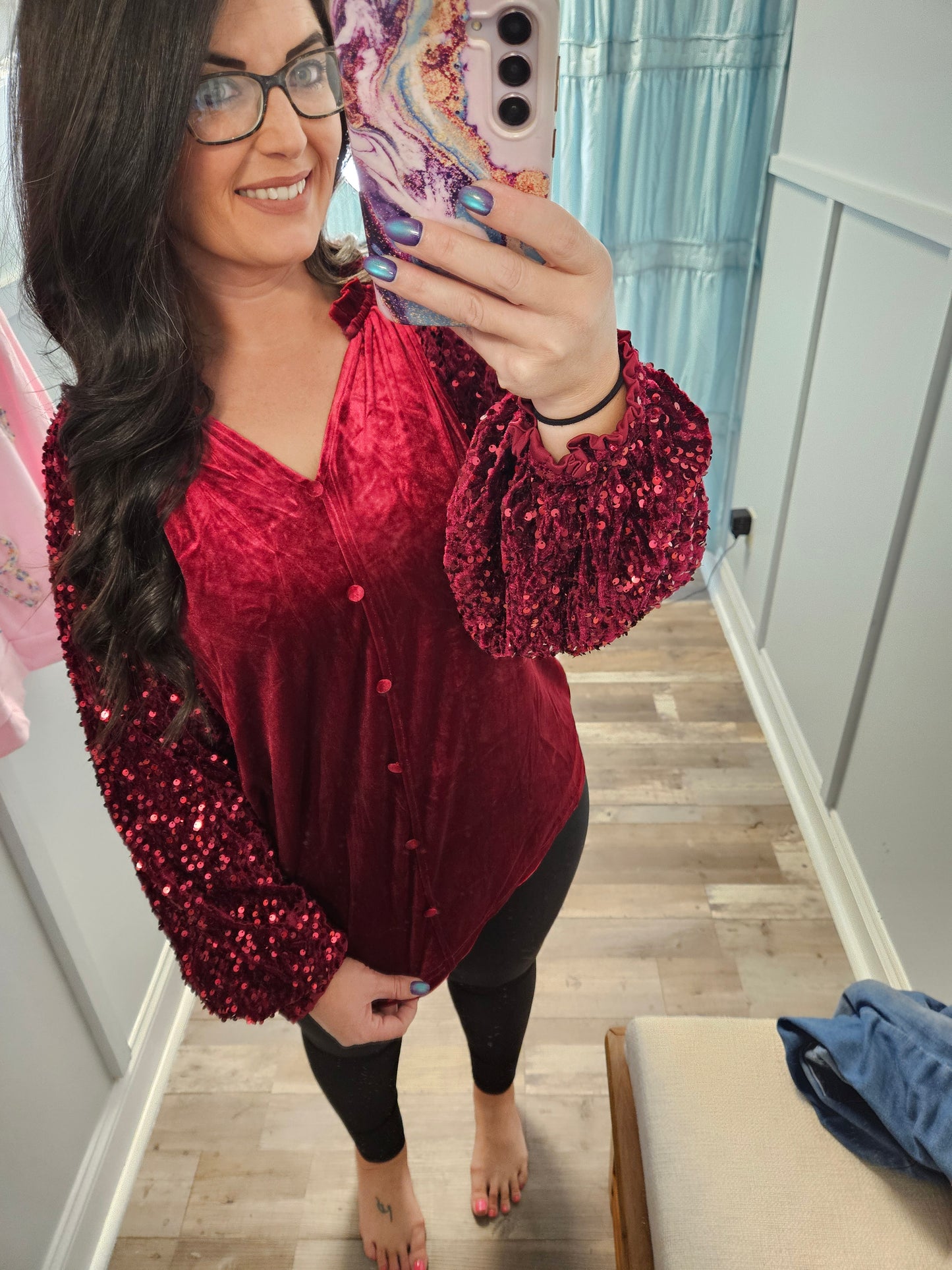 Red Sequin & Velvet Top