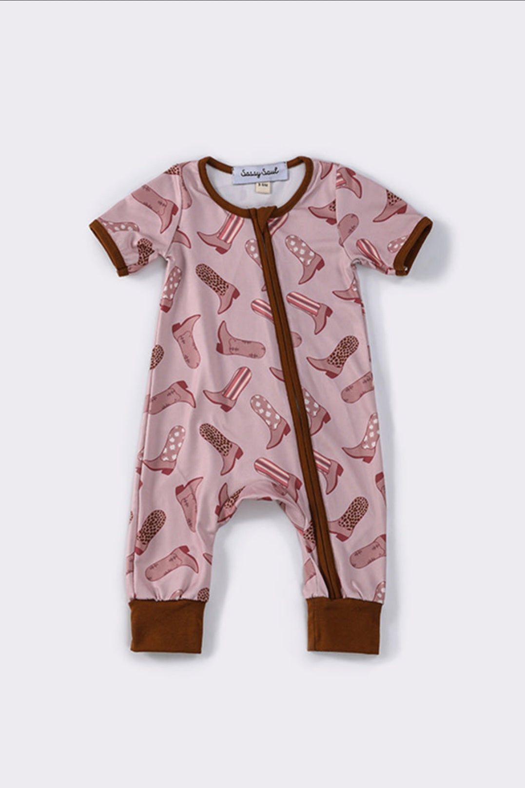 Brown & Pink Boots Romper