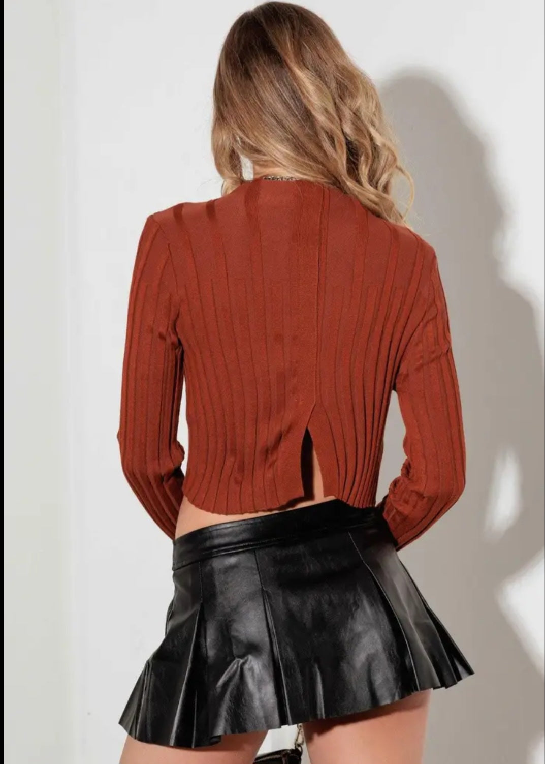 Teens Rust Ribbed Crop Sweater