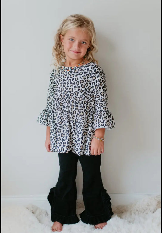 White Leopard Ruffle Top