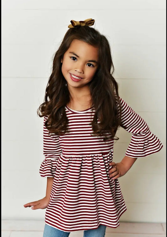 Maroon Stripe Ruffle Top