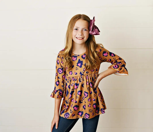 Rust Leopard Ruffle Top